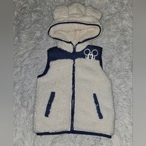 Disney Mickey Mouse Hooded Hood Vest Mickey Ears White Blue Fuzzy Toddler 4T